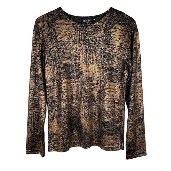 Chic Long Sleeve Black and Gold Blouse - Picture 1 of 5